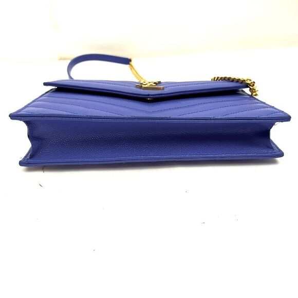 SAINT LAURENT Royal Blue Chevron Quilted Grain De Poudre Envelope Clutch Wallet - Picture 4 of 12